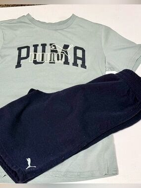 Puma Sage Green Tee with Navy Shorts Set